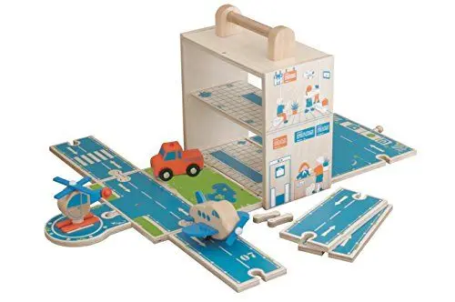 Produktbild: roba Spielwelt 'Flughafen', Holzspielzeug fùr's Kinderzimmer & unterwegs mit stabiler Spiel- & Aufbewahrungsbox