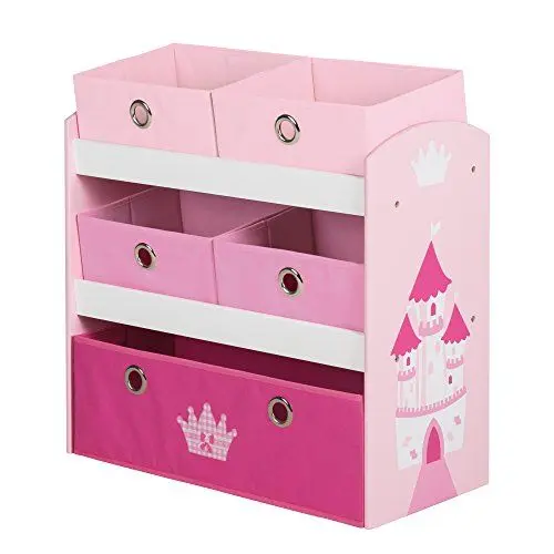 Produktbild: roba Spielzeugregal Krone - Prinzessinnen Schloss Motiv - Spielregal für Kinderzimmer mit 5 Boxen aus Stoff - Aufbewahrungsregal für Mädchen und Jungen - Rosa / Pink, 1 Stück (1er Pack)