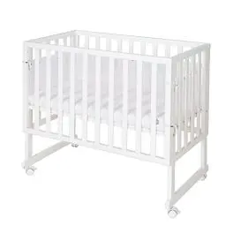 Produktbild: roba Stuben- und Beistellbett safe asleep® 3 in 1-45 x 90 cm - Höhenverstellbar - Komplettes Anstellbett mit Matratze + Canvas Barriere - Mesh Umrandung - Bett Set für Babys - Holz weiß