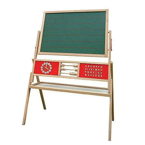 Produktbild: roba Tafel, Standtafel drehbar mit Schreibtafel liniert, Maltafel magnetisch, Uhr, ABC, Holz, natur