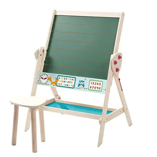 Produktbild: roba Tafel & Kinder-Sitz-Set, Kindertafel wandelbar zu Tisch-Stuhl-Set, Schreibtafel, Holz natur