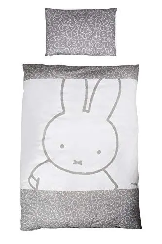 Produktbild: roba Wendebettwäsche 2 teilig miffy - Kinderbettwäsche 100 x 135 cm mit Hasen Motiv aus Baumwolle - Bettbezug: 100x135 & Kissenbezug 40x60 cm - Grau / Weiß