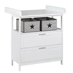 Produktbild: roba Wickelkommode Hamburg mit abnehmbarem Aufsatz - Wickeltisch mit 2 Schubladen + 2 Boxen + Wandbefestigung - Babykommode mit Wickelhöhe 92 cm - Holz weiß