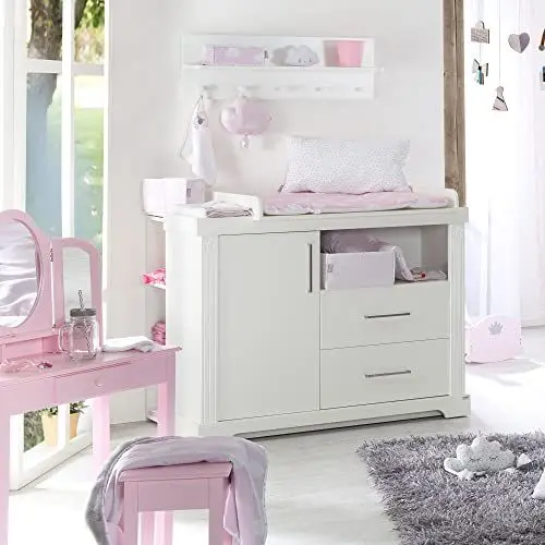 Produktbild: roba Wickelkommode mit Wickelansatz 'Maxi', hochwertiger Wickeltisch im Landhausstil weiß, 2.0 Anzahl