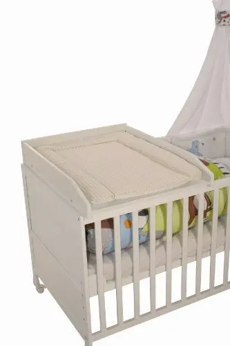 Produktbild: roba Wickelplatte inkl. Wickelauflage 'Vichy beige' - Wickeltisch zum Aufsetzen auf Babybetten & Kinderbetten 60 x 120 bis 70 x 140 cm - Holz weiß