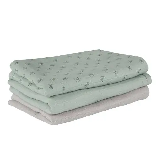 Produktbild: roba organic 3er Windel Set Lil Planet - 80 x 80 cm - Musselin - Textilwindeln aus Bio Baumwolle - GOTS & Oeko-Tex 100 zertifiziert - Frosty Green