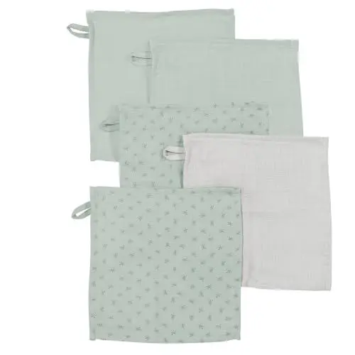Produktbild: roba organic 5er Set Waschlappen 'Lil Planet‘ frosty green, Musselin, Bio-Baumwolle, GOTS, 25 x 25 cm