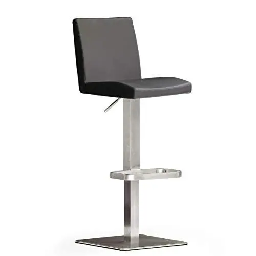 Produktbild: Robas Lund Barhocker Schwarz Leder mit Lehne Barstuhl drehbar 180 Grad, Hocker höhenverstellbar, LO.PES, 52 x 40 x 110 cm