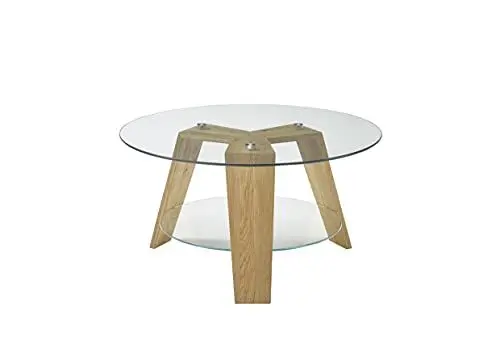 Produktbild: Robas Lund Couchtisch Wohnzimmertisch Glastisch mit Eiche Massiv Gestell, BxHxT 75x40x75 cm