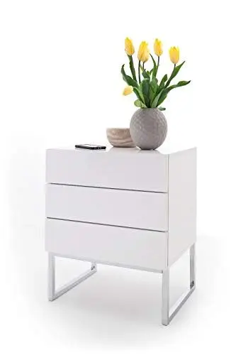 Produktbild: Robas Lund Nachtkonsole weiß hochglanz, Nachtkommode mit Schubladen Touch to open für Polsterbett Nako Boxspringbett Nachtschrank, BxHxT 50x60x40 cm