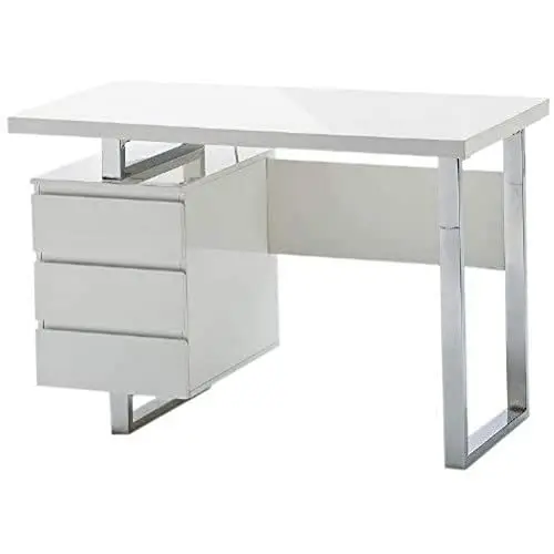 Produktbild: Robas Lund Schreibtisch weiß Hochglanz, Computertisch mit Schubladen, BxHxT 115 x 76x60 cm