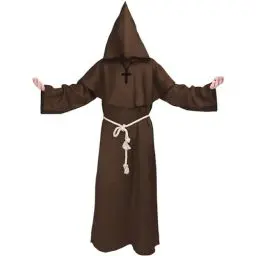 Produktbild: Robe Mönch Kostüm Herren Braun mit Kapuze und Kreuz, Mönchskutte Braun, Nonnen Priester Kostüm Herren, Kostüm Mittelalter Herren Robe, Pfarrer Kostüm Herren, Karneval Kostüm Herren für Halloween