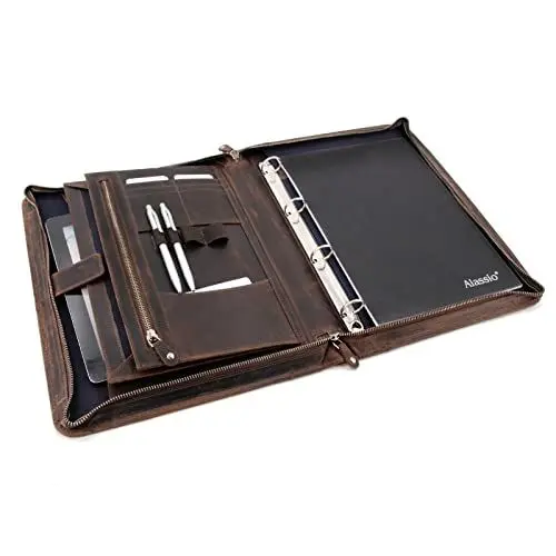 Produktbild: Roberto Romano 48213 - Ringbuchmappe aus Hunter Leder, Schreibmappe mit Tablet-Fach, Konferenzmappe mit DIN A4 Dokumentenfach, Organizer-Mappe, Dokumentenmappe ca. 36 x 27,5 x 5 cm, Braun