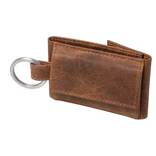 Produktbild: Roberto Romano 48220 - Mini Geldbörse aus feinem Echtleder, kleines Portemonnaie für Herren und Damen mit Schlüsselring, Münzbörse, Slim Börse für gefaltete Scheine und Münzen, ca. 8,5 x 5 cm, Braun