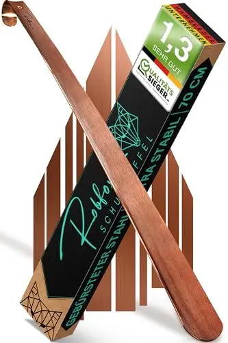Produktbild: Robfox 70cm Schuhlöffel I extra stabiler Schuhanzieher aus gebürstetem Stahl I lange Schuhanziehhilfe I Rückenschonender Schuh Löffel in Premium Qualität (Kupfer)
