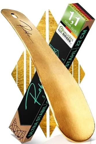 Produktbild: Robfox Schuhlöffel klein I 22cm lang & extra stabil I gebürstetes Metall I Schuhanzieher klein aus Edelstahl I kompakte Schuh Anziehhilfe I Schuhauszieher kurz I kleiner Kinder shoe horn