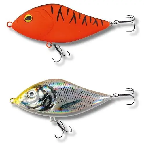 Produktbild: Robinson Angelköder für große Raubfische - Jerkbait Wobbler, Spinning und Trolling geeignet, DREI Tiefenvarianten – Sniper (Red Tiger & Silver Fish, 70mm - 18g - Sinkend)