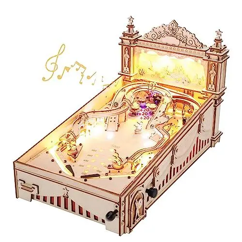 Produktbild: ROBOTIME 3D Puzzle Pinball Flipperautomat Modellbausatz Holz für Erwachsene, DIY Flipper Bausatz Spielautomat Tischspiel, Holzpuzzle Geschenke für Männer Frauen