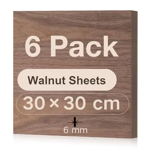 Produktbild: ROBOTIME Sperrholzplatte 6mm Walnuss Holzplatte Zuschnitt Nach Maß,Multiplex Platte Holz Laser Leimholzplatte Laserschnitt, CNC Router, Durchbrochenes 30CM*30CM 6 Stück
