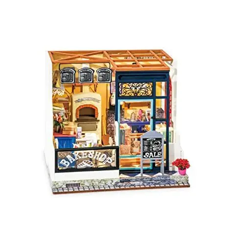 Produktbild: Robotime DG143 Rolife Nancys Backstube Miniatur-Puppenhaus aus Metall, Papier, Kunststoff, Holz und Papier, Maße: 19.5 x 20 x 18.4 cm,