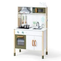 Produktbild: ROBUD Kinder Küche Holz mit Licht & Sound, Küchen-Kinderspielzeugsets Zubehör| Dunstabzugshaube, Mikrowellenofen, für Kinder & Kleinkinder ab 3 Jahren