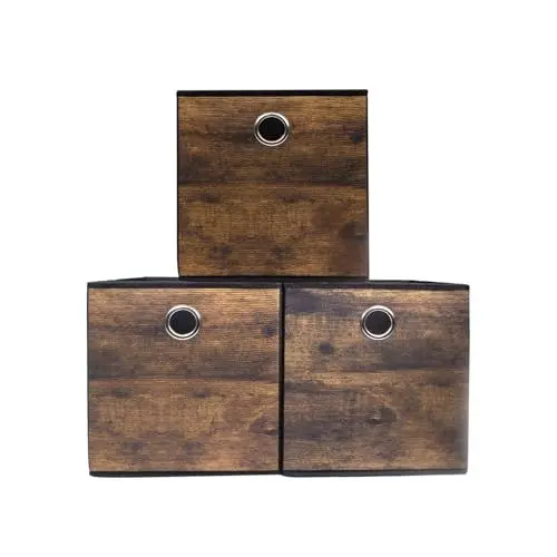 Produktbild: Robust Würfel Aufbewahrungsbox mit Exquisite Holz Korn Muster,Faltbar Verdickte Stoffbox,Mehrzweck Aufbewahrungskörb für Regale,Studie,Schränk,Schlafzimmer,Kinderzimmer,Abstellraum,32x32x32cm,3 Stücke