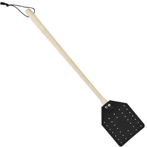 Produktbild: Robuste Fliegenklatsche aus für den Innenbereich. Hochleistungs-Fliegenklatsche mit Holzgriff. Fliegenklatschen mit hängendem Seil. Fliegenfänger Klebestreifen Fenster (Black, One Size)