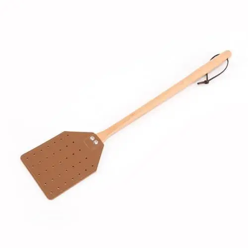 Produktbild: Robuste Fliegenklatsche aus für den Innenbereich. Hochleistungs-Fliegenklatsche mit Holzgriff. Fliegenklatschen mit hängendem Seil. Pinselalgen Bekämpfen (Brown, One Size)