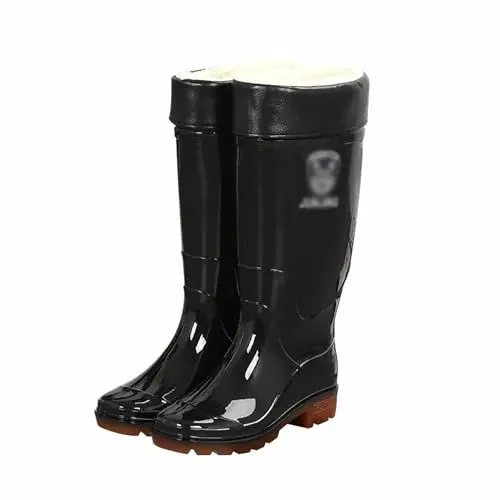 Produktbild: Robuste Gummi-Regenstiefel für Herren, wasserdichte, langlebige, warme, rutschfeste Angelstiefel mit hohem Rohr für den Außenbereich, warme Plüsch-Arbeitsstiefel für die Landwirtschaft und Gartenarbei