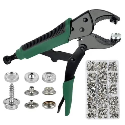 Produktbild: Robustes Druckknopf Werkzeug Mit Zange - Tragbares Ösenzange Set mit 60 Sätzen 15mm - Sichere Druckknöpfe für Bootsabdeckung, Druckknopf Werkzeug, Ersetzen von Metall-Druckknöpfen, Segeltuch