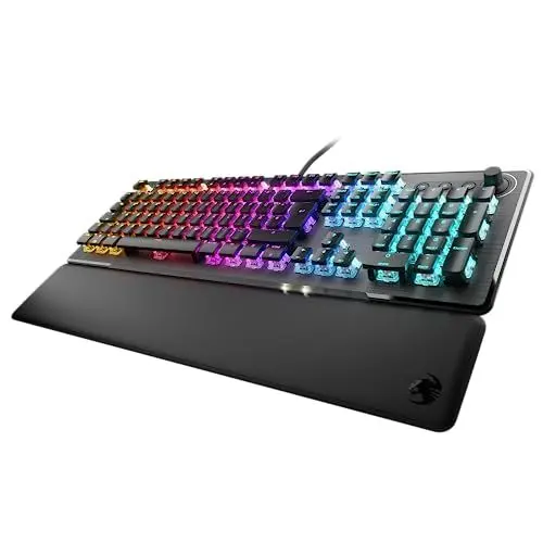 Produktbild: Roccat Vulcan II – Mechanische PC Gaming-Tastatur, anpassbare RGB-Beleuchtung, abnehmbare Handballenauflage, Titan II Linear Schalter, Aluminiumplatte, Schwarz