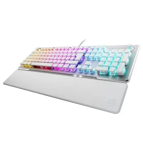 Produktbild: Roccat Vulcan II – Mechanische PC Gaming-Tastatur, anpassbare RGB-Beleuchtung, abnehmbare Handballenauflage, Titan II Tactile Schalter, Aluminiumplatte, Weiß