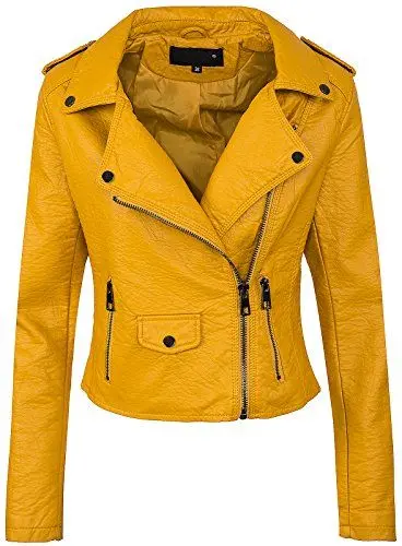 Produktbild: Rock Creek Selection Damen Biker Kunstleder Jacke D-286 (PU-1964 Gelb 38)