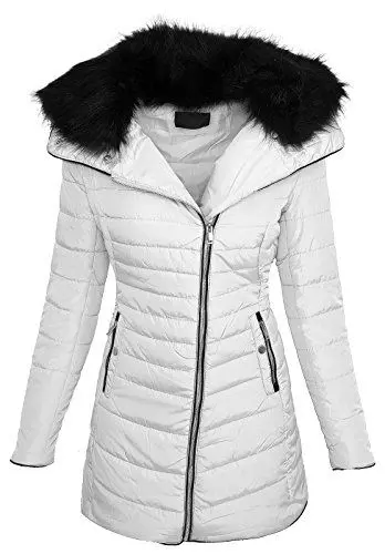Produktbild: Rock Creek Selection Designer Damen Jacke Steppjacke Mantel Kurzmantel Kunstfell-Kragen D-382 (WS-915 Weiß L)
