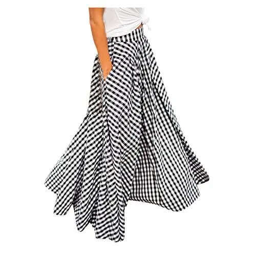 Produktbild: Rock Damen Lang Boho Blumen Hohe Elastische Taille mit Taschen und Gürtel Maxi Skirt Faltenrock Strandrock Freizeitrock Elastische Taille Sommerrock Plisseerock Strandrock