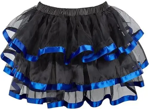 Produktbild: Rock Damen Minirock Mini Retro Röcke Rüschen Petticoat Tutu Tüll Kleid Tanzkleid für Karneval Kostüme Skirt Women Blau L