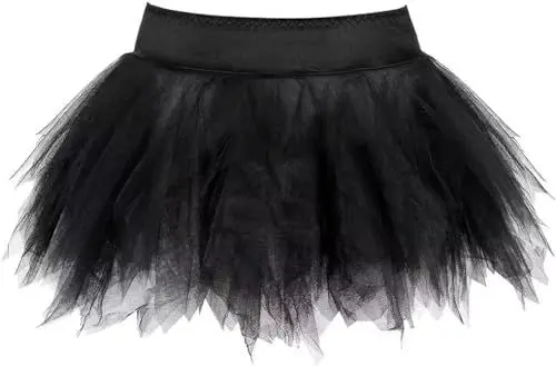 Produktbild: Rock Damen Tüllrock 50er Rockabilly Petticoat Tutu Unterrock Kurz Ballett Tanzkleid Ballkleid Abendkleid Schwarz L