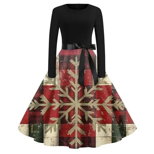 Produktbild: Rock Weihnachten Damen Weihnachtskleid 104 Frauen Weihnachten Langarm A Line Kleid Weihnachtsmann Kleid Damen Weihnachten Damen Kleid Santa Costume Herbstmode Damen Weihnachten Gold 2XL