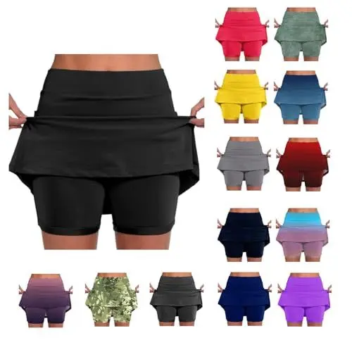 Produktbild: Rock mit Hose Drunter,Tennisrock Damen mit Hose,Tennisrock Mädchen,Damen Sommer Outfit,Skirts for Women,Leicht Skort für Golf Wandern Angebot Von Heute 1-2-schwarz S