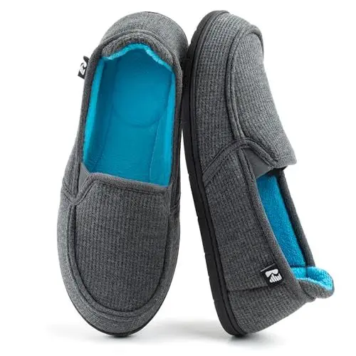 Produktbild: RockDove Damen Pantoffeln mit zweifarbiger Optik und Kapuzen-Design, abnehmbarer Einlegesohle, Dunkelgrau und Blau, 41 EU