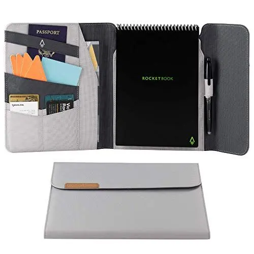 Produktbild: Rocketbook Flip Capsule Folio Cover – 100% recycelbare Hülle mit Stifthalter, Magnetverschluss und Innenaufbewahrung – Grau,Executive Größe