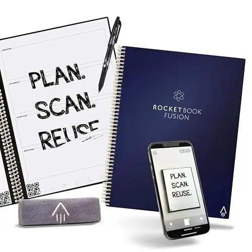 Produktbild: Rocketbook Fusion Reusable Digital Notebook - Smart Notepad A4 Blue, 7 Styles, To Do List, Daily Bullet Journal, Weekly & Monthly Planner with Frixion Erasable Pen, Office Gadget Reduces Paper Waste