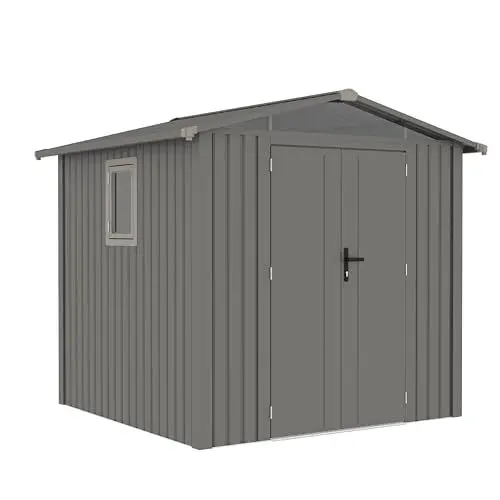 Produktbild: Rockford Braga 200 gartenhaus Metall - Gerätehaus mit Doppeltür und Polycarbonat-Fenster - 240x232x220cm - Geräteschuppen, Gartenhütte, Metallgerätehaus, Fahrradgarage - Grau, RF2243360