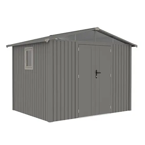 Produktbild: Rockford Braga 200 gartenhaus Metall - Gerätehaus mit Doppeltür und Polycarbonat-Fenster - 304x232x228cm - Geräteschuppen, Gartenhütte, Metallgerätehaus, Fahrradgarage - Grau