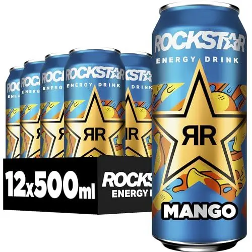 Produktbild: Rockstar Energy Drink Mango Geschmack - Exotisches, koffeinhaltiges Erfrischungsgetränk für den Energie Kick, EINWEG (12 x 500ml)