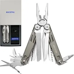Produktbild: ROCKTOL Multifunktionszange,19-in-1-Multitool-Zange mit titanbeschichtetem Griff, Sicherheitsverriegelung, leichtem EDC-Werkzeug und Nylonscheide für Geschenke, Männer