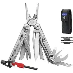 Produktbild: ROCKTOL Multifunktionszange, 22-in-1 Camping-Multitool-Zange mit Feuerstarter, Notfallpfeife, Glasbrecher, Sicherheitsverriegelung und Nylonscheide für Überleben, Camping, Jagd, Wandern