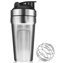 Produktbild: ROCKY&CHAO Shaker Proteinshake 900ml Edelstahl Protein Shaker Protein Eiweiß Shaker Becher mit Kugel Eiweiß Sport Fitness Bottle für Eiweiß, Diät und Fitness Shakes mit Schnappdeckel I Edelstahl