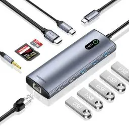Produktbild: Rocoren Docking Station USB C, 11-in-1 Universal Laptop Dock mit 4K HDMI, RJ45 Ethernet, SD/TF, 3.5mm Audio/Mic, 3*USB 3.0, 2*USB2.0 und PD 100W Power Delivery für MacBook, HP, Dell, Lenovo, Surface