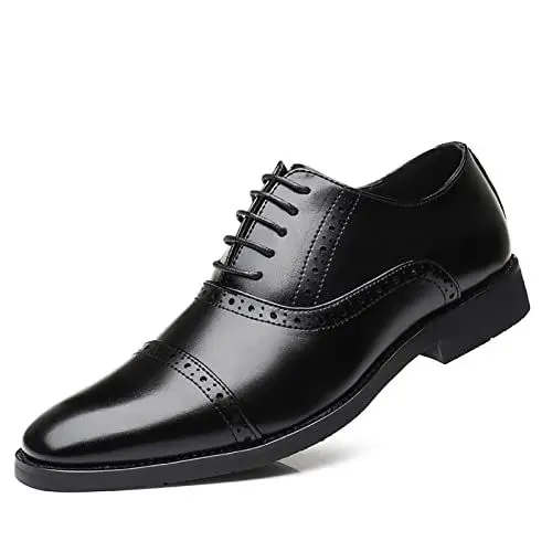 Produktbild: Rodawu Herren Anzugschuhe Schnürhalbschuhe Business Lederschuhe Oxford Derby Schuhe Hochzeit Schuhe Schwarz 44